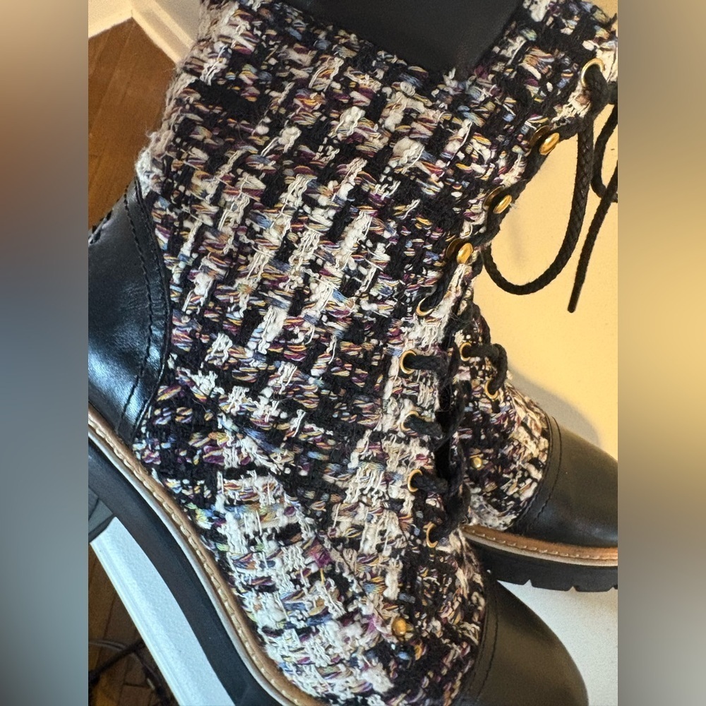 Tory Burch Miller Tweed Lace-Up Combat Boots | Black | Women’s Size 11M - Picture 12 of 15